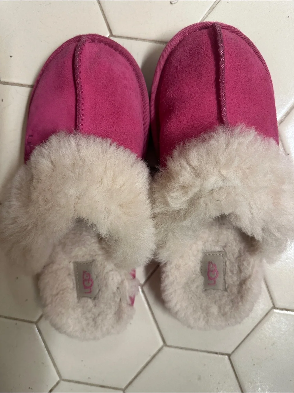 UGG Kids Hot Pink Shearling-Trim Slip-On Slippers